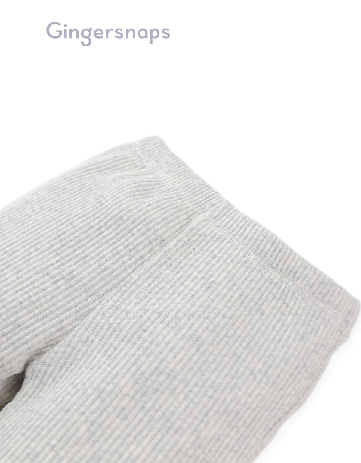 Details front photo of Baby Maisie Leggings in gray showing ribbed texture and elastic waistband from the Holiday collection of Filipino kids fashion brand Gingersnaps Philippines.