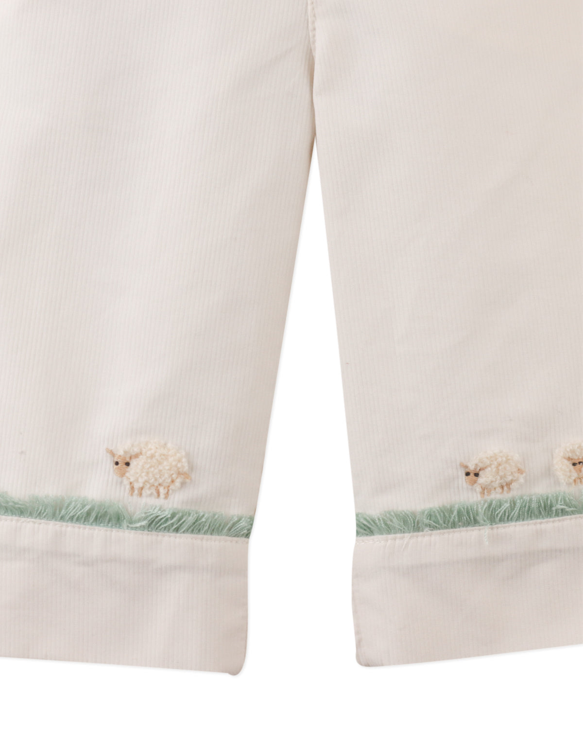 BABY  MICAH PANTS WITH TINY SHEEPS EMBROIDERY AND FRINGE ACCENTS