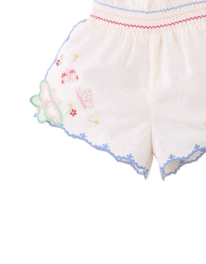 Baby Jisoo Shorts with Scalloped Edges & Butterfly Embroidery style detail