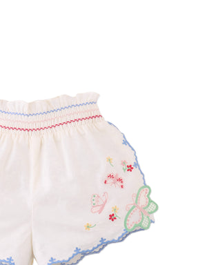 Baby Jisoo Shorts with Scalloped Edges & Butterfly Embroidery close-up detail