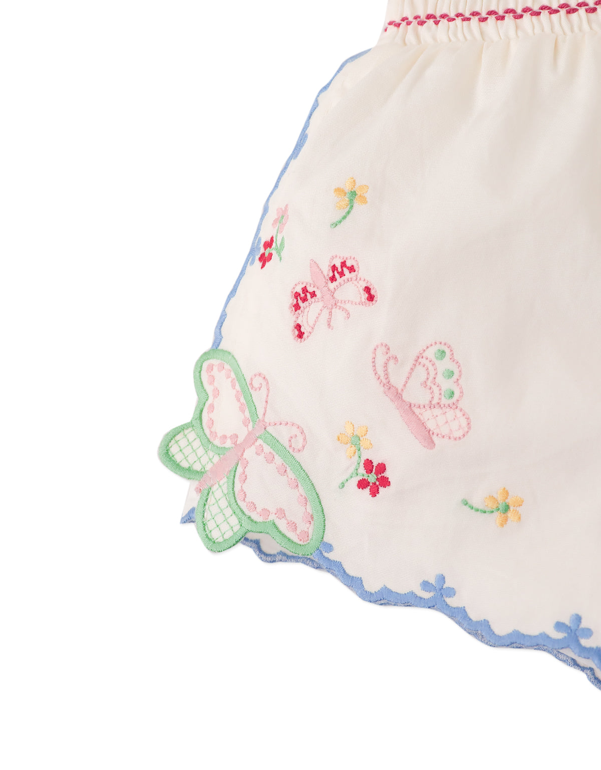 Baby Jisoo Shorts with Scalloped Edges & Butterfly Embroidery fabric and fit detail