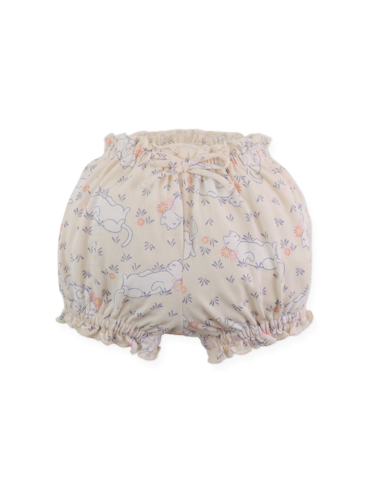 BABY LYRA BLOOMERS WITH RUFFLES ON HEM AND BOW APPLIQUE
