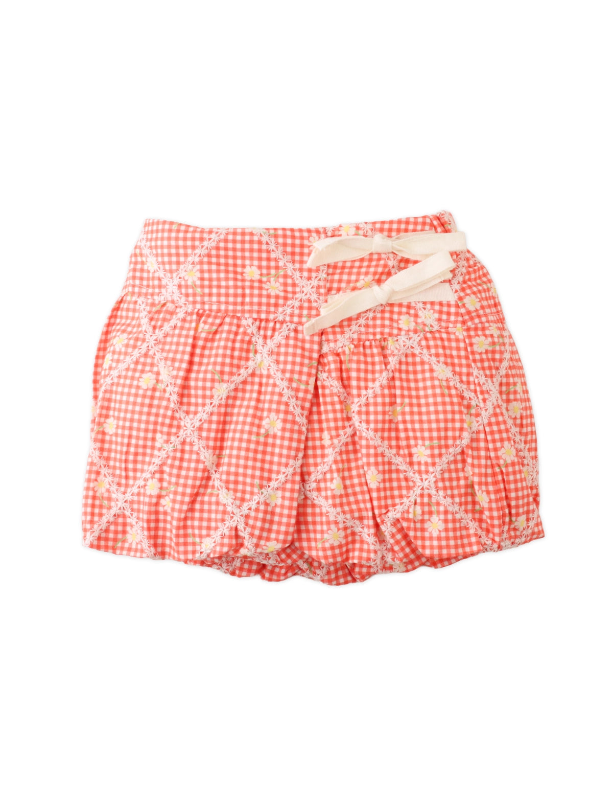 BABY ARYA EMBROIDERED CHECKERED SKIRT WITH SWEET LITTLE TIES