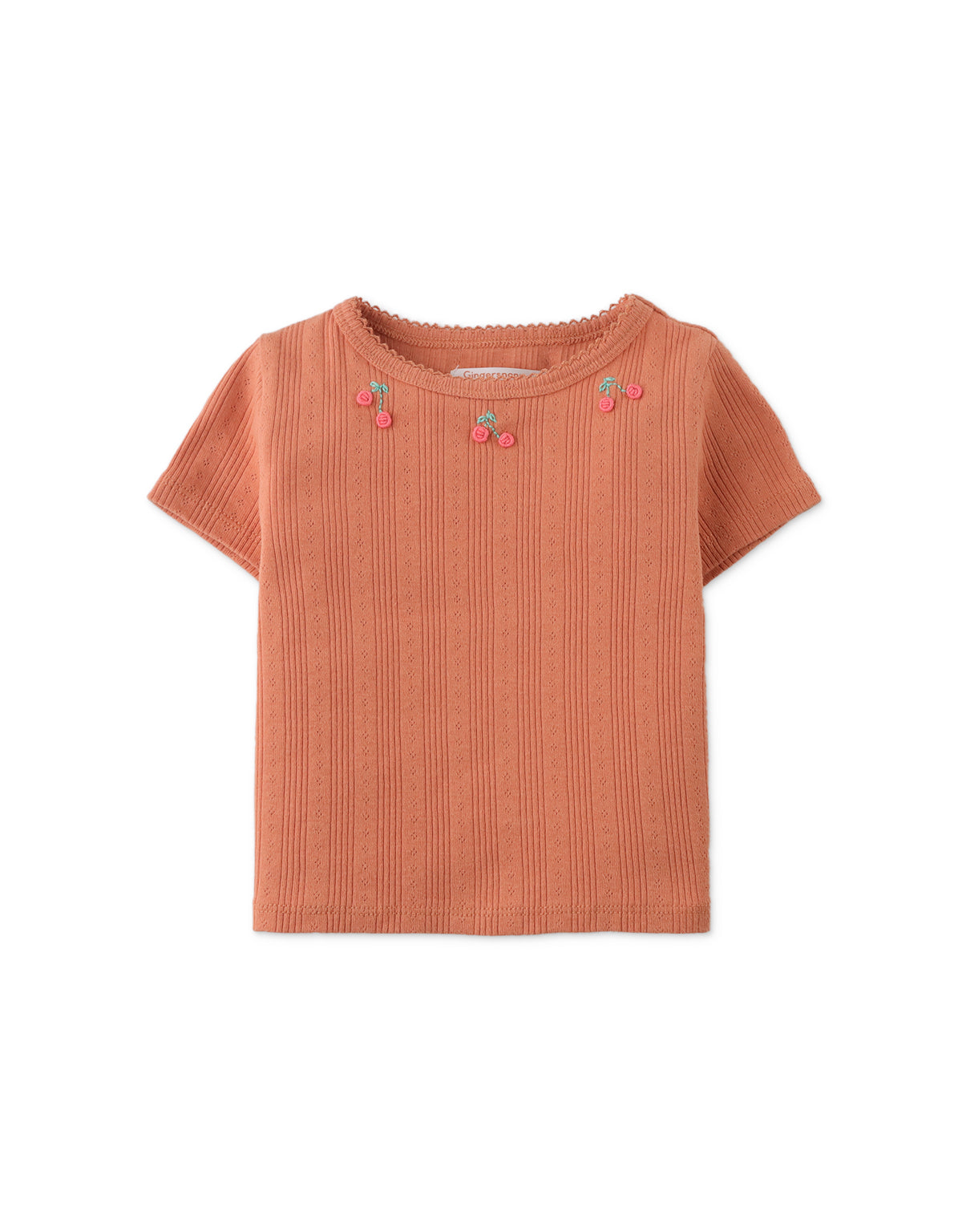 BABY GIRLS HAZEL RIBBED TEE WITH  CHERRY BULLION EMBROIDERY