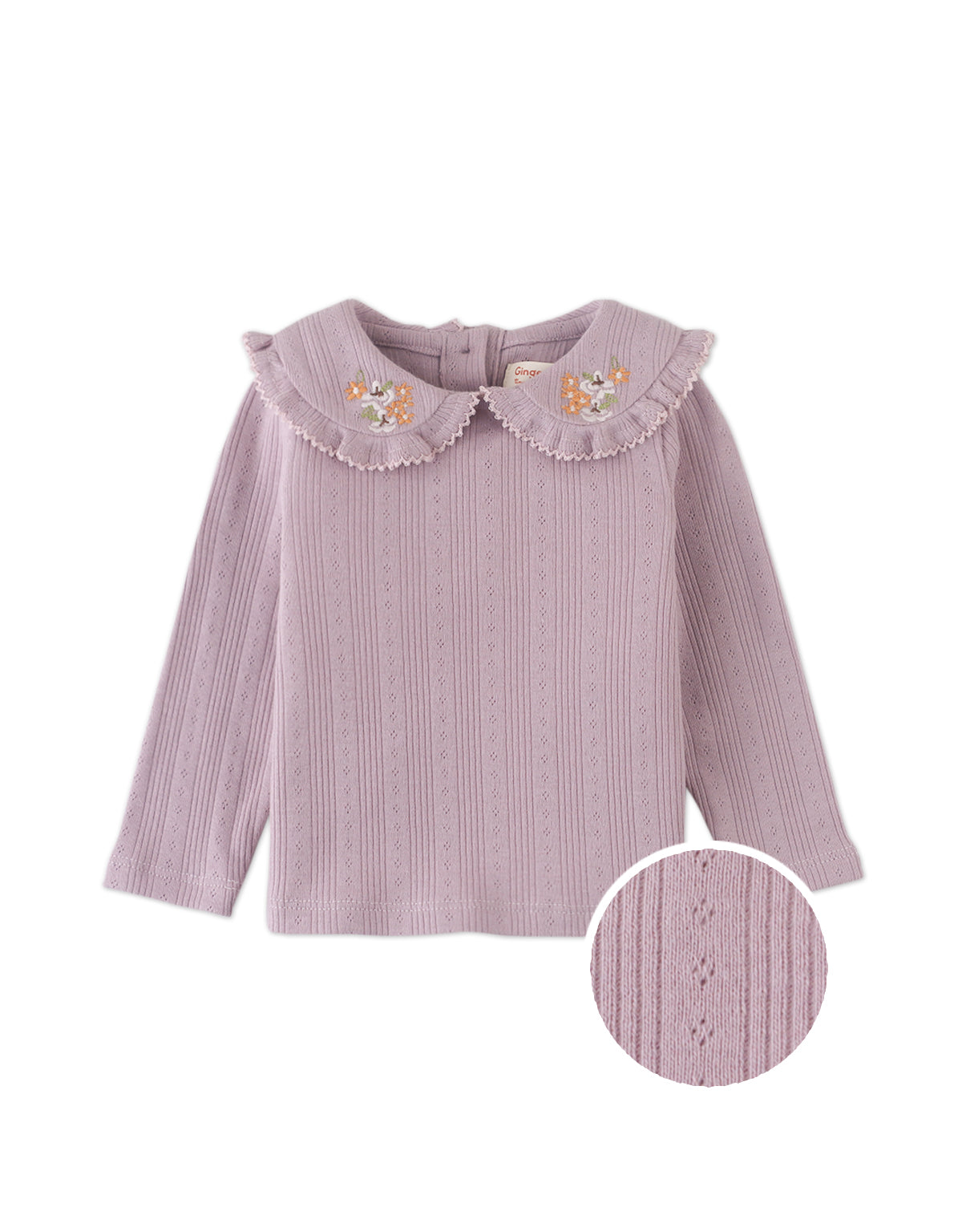 BABY  CORA LONG SLEEVES TOP LAVENDER WITH EMBROIDERED COLLAR