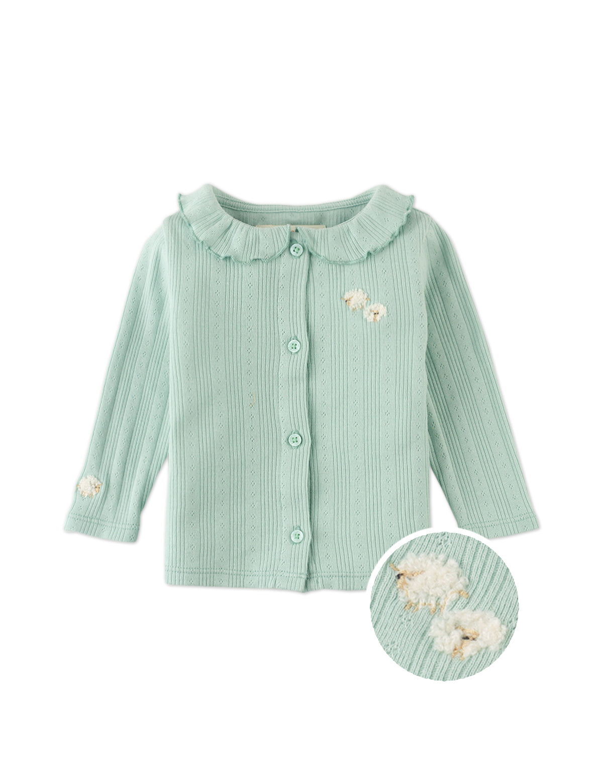 BABY  AGIE LONG SLEEVES TOP GREEN WITH TINY SHEEP EMBROIDERY ON COLLAR