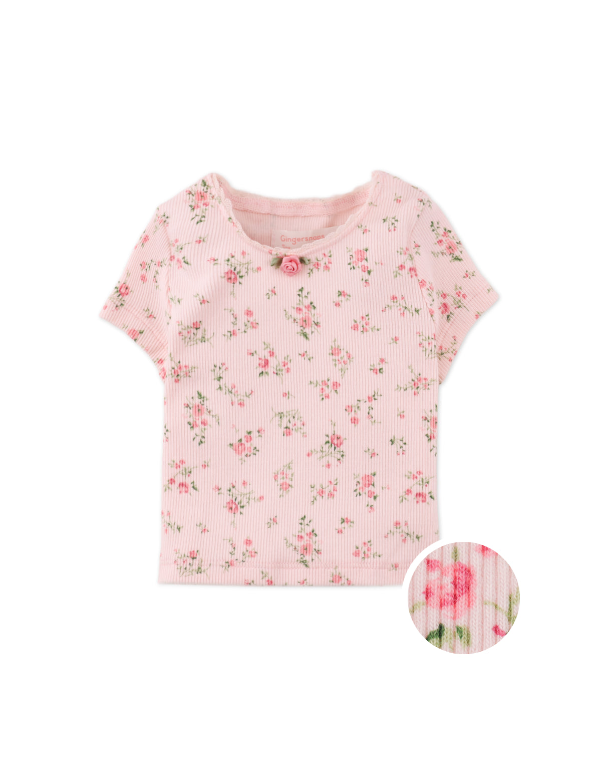 BABY DARA ALL-OVER PRINT TOP WITH LACE AND ROSETTE DETAILS