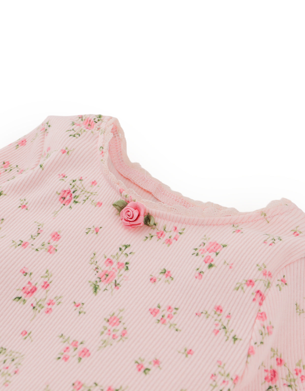 BABY DARA ALL-OVER PRINT TOP WITH LACE AND ROSETTE DETAILS