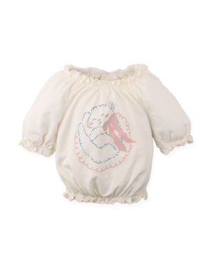 Baby Maru T-Shirt With Puff Sleeves And Cat Graphics product photo