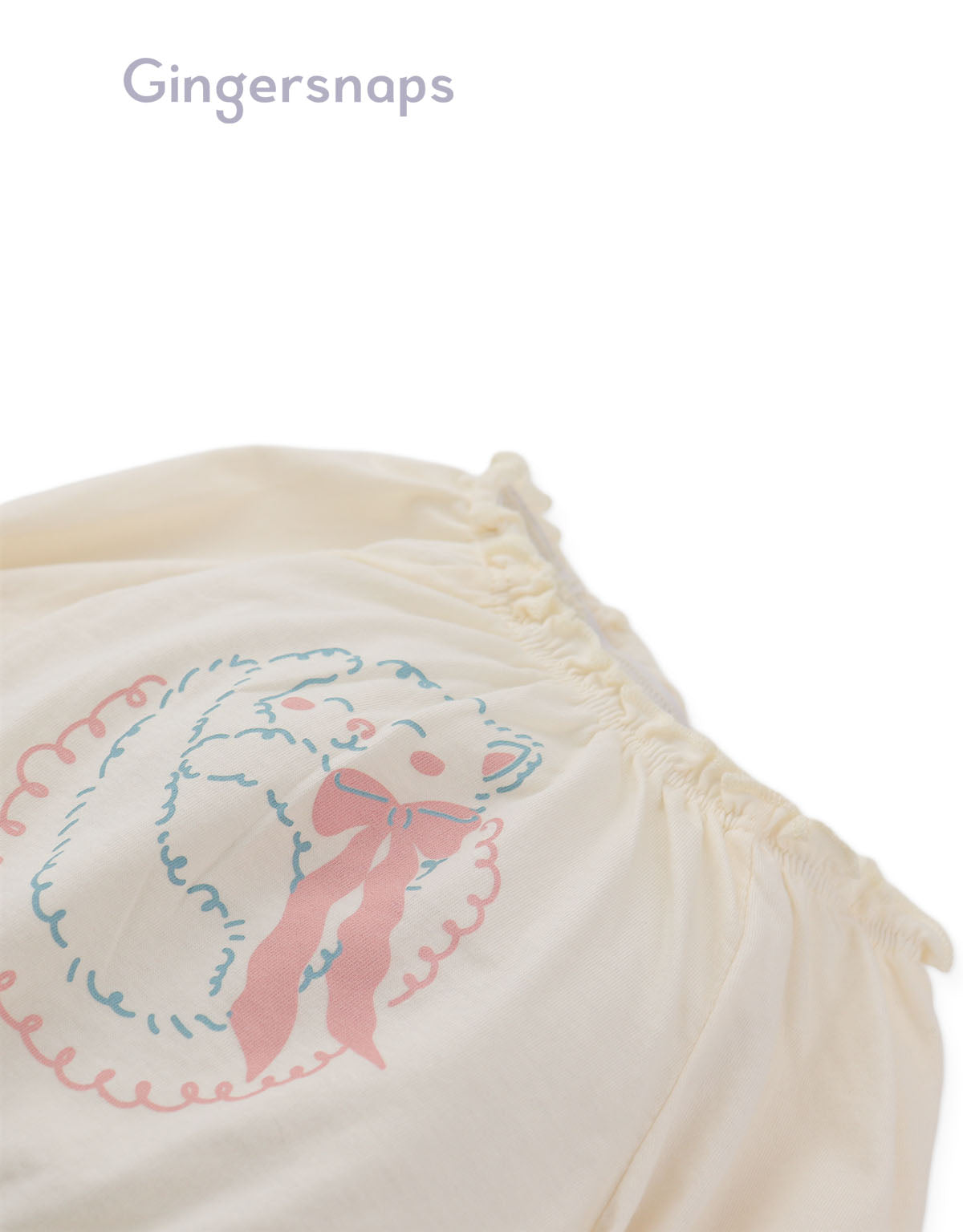 Details front photo of Baby Maru T-Shirt showing cat graphics and puff sleeve detail from the Holiday collection of Filipino kids fashion brand Gingersnaps Philippines.