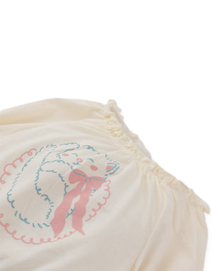 Baby Maru T-Shirt With Puff Sleeves And Cat Graphics front view