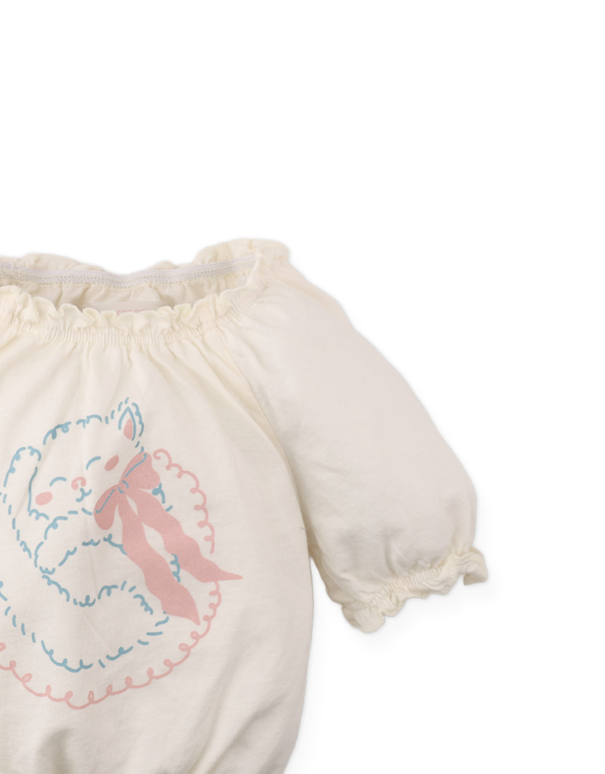 Baby Maru T-Shirt With Puff Sleeves And Cat Graphics close-up detail