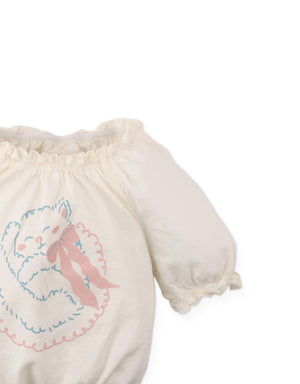 Baby Maru T-Shirt With Puff Sleeves And Cat Graphics close-up detail