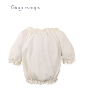 Full back photo of Baby Maru T-Shirt showing puff sleeves and clean back design from the Holiday collection of Filipino kids fashion brand Gingersnaps Philippines.