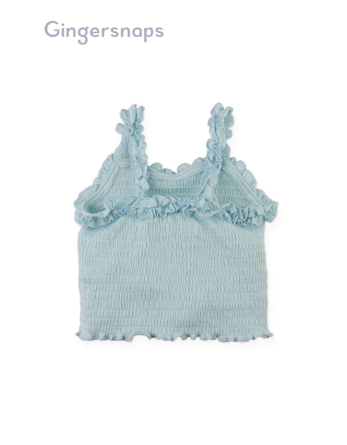 Full back photo of Baby Gigi Fully Smocked Tank Top in pastel blue showing smocked back design from the Holiday collection of Filipino kids fashion brand Gingersnaps Philippines.