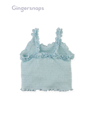 Full back photo of Baby Gigi Fully Smocked Tank Top in pastel blue showing smocked back design from the Holiday collection of Filipino kids fashion brand Gingersnaps Philippines.