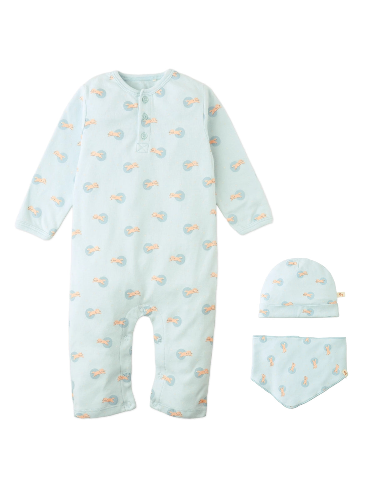 BABY THEODORE 3-PIECE HENLEY JUMPSUIT WITH BIB AND BONNET SET