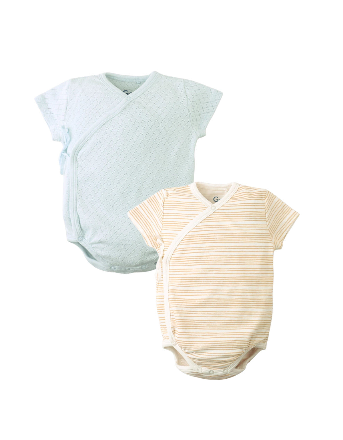 BABY CRISPIN 2-PIECE STRIPED AND POINTELLE KIMONO ONESIES WITH TIE SET