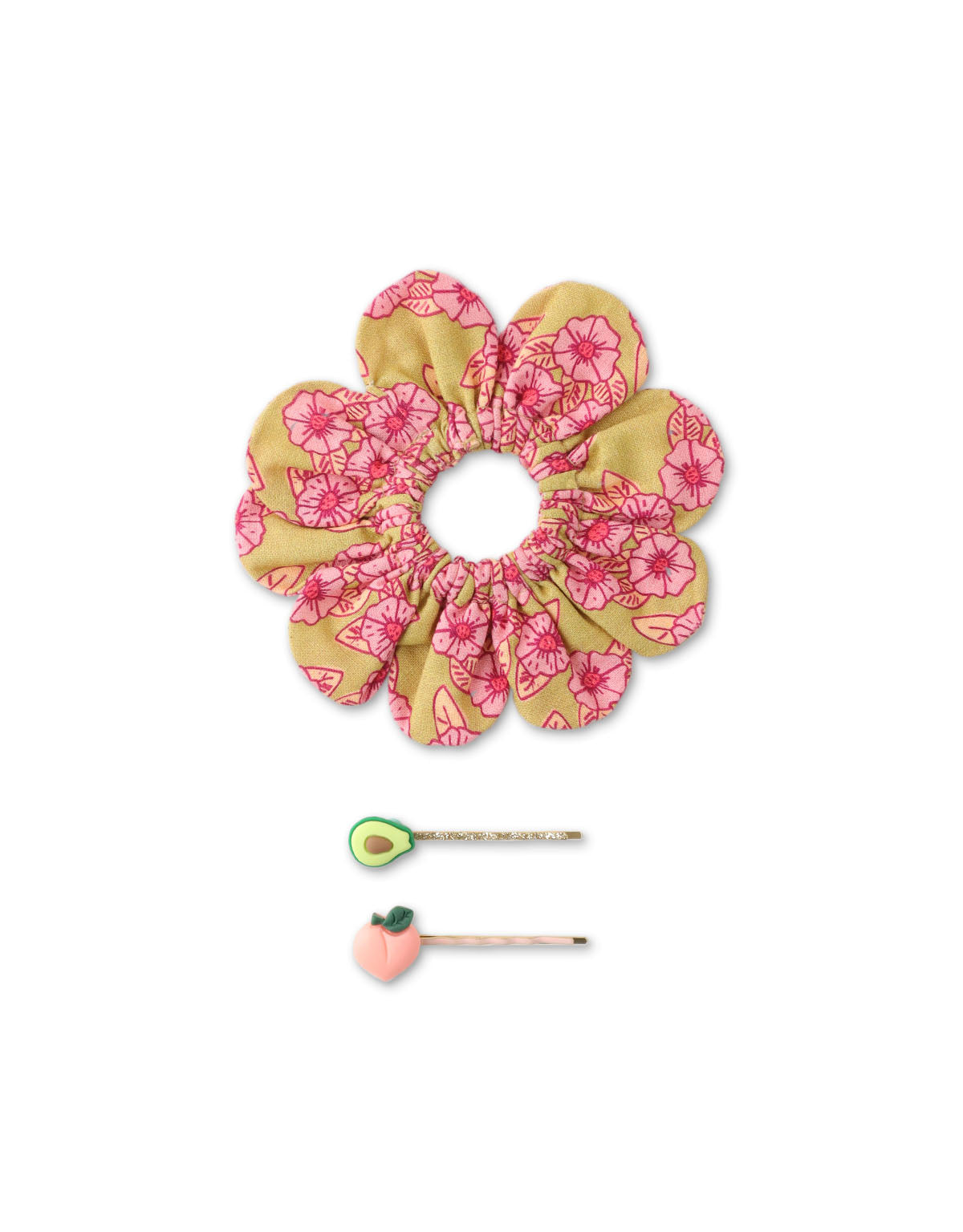 GIRLS FLOWER SCRUNCHIE AND CLIP SET