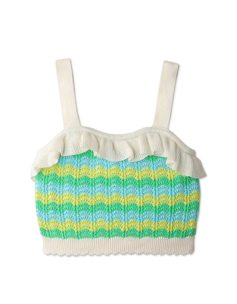 GIRLS MULTICOLOR RUFFLED KNIT TOP