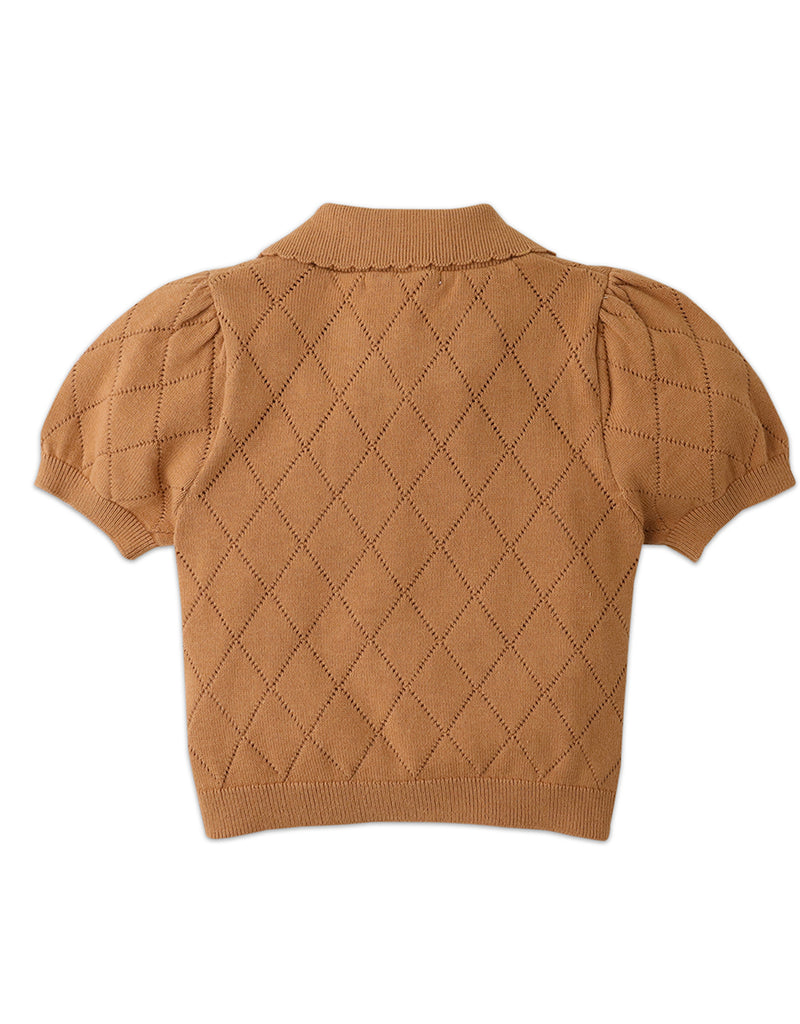 GIRLS POINTELLE PUFFED SLEEVES TOP