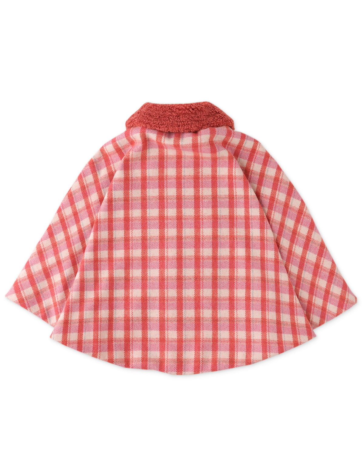 GIRLS PLAID WOOL CAPE WITH FAUX SHEARLING COLLAR