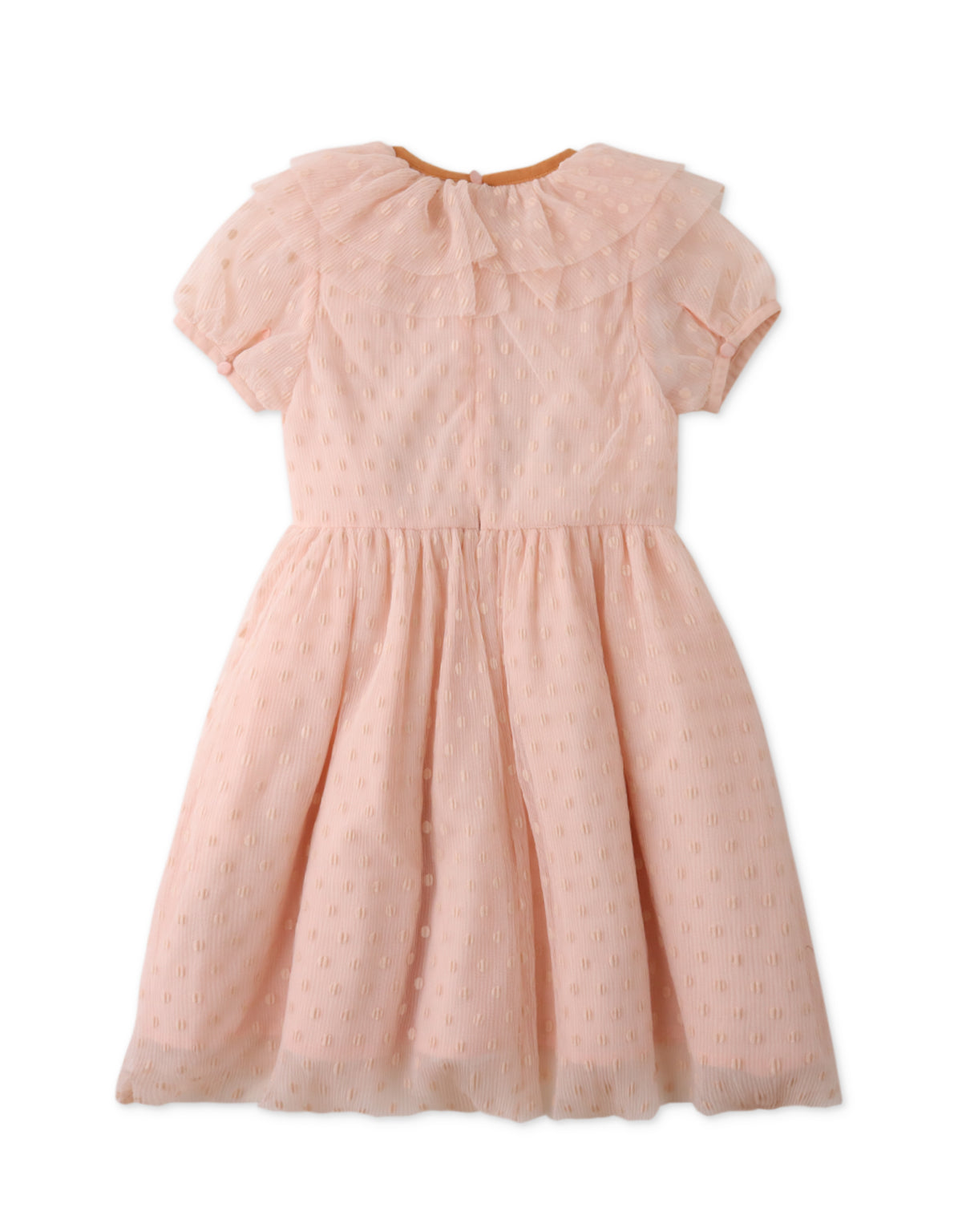 GIRLS VELVET DOTTED TULLE DRESS WITH FRILLY COLLAR