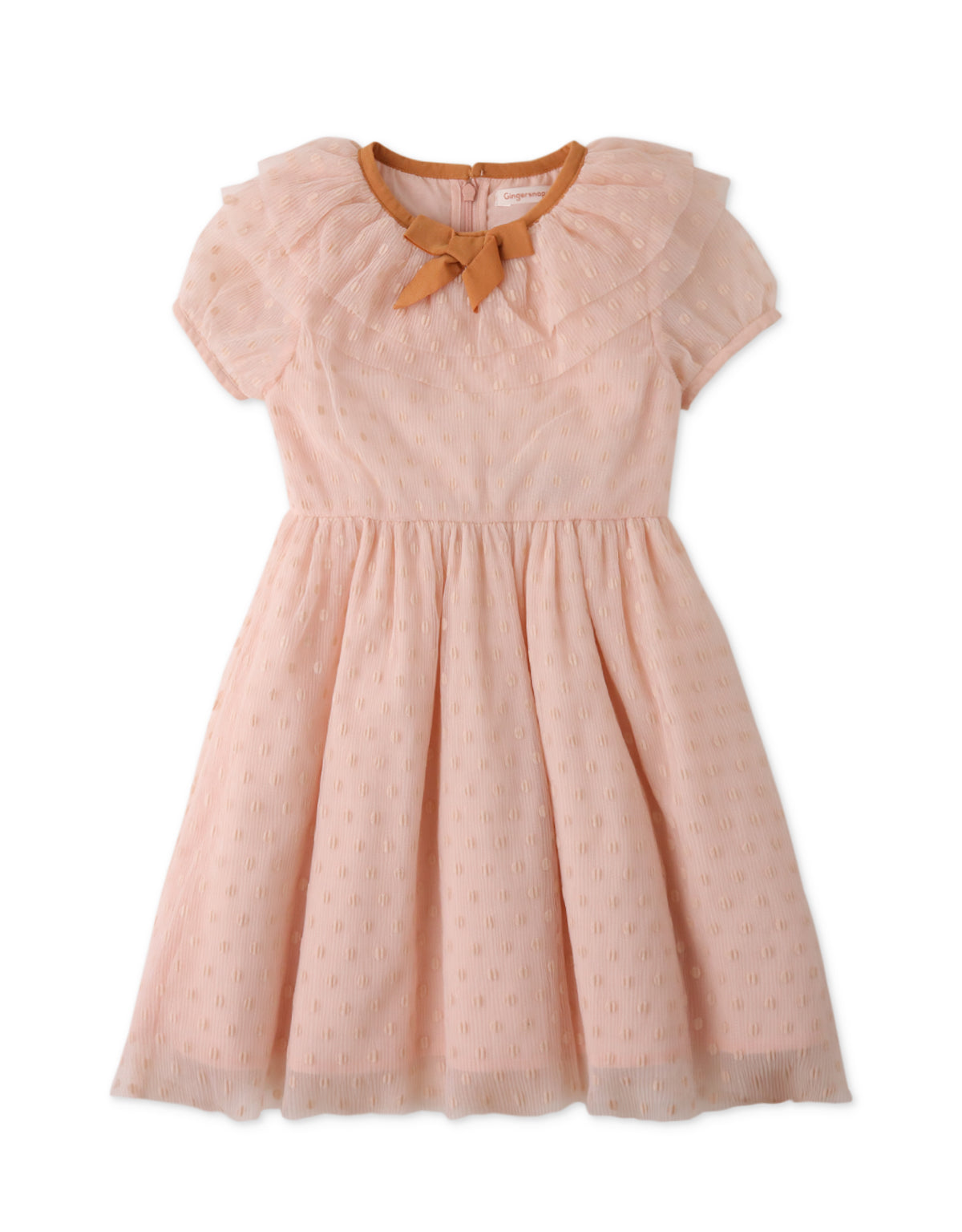 GIRLS VELVET DOTTED TULLE DRESS WITH FRILLY COLLAR