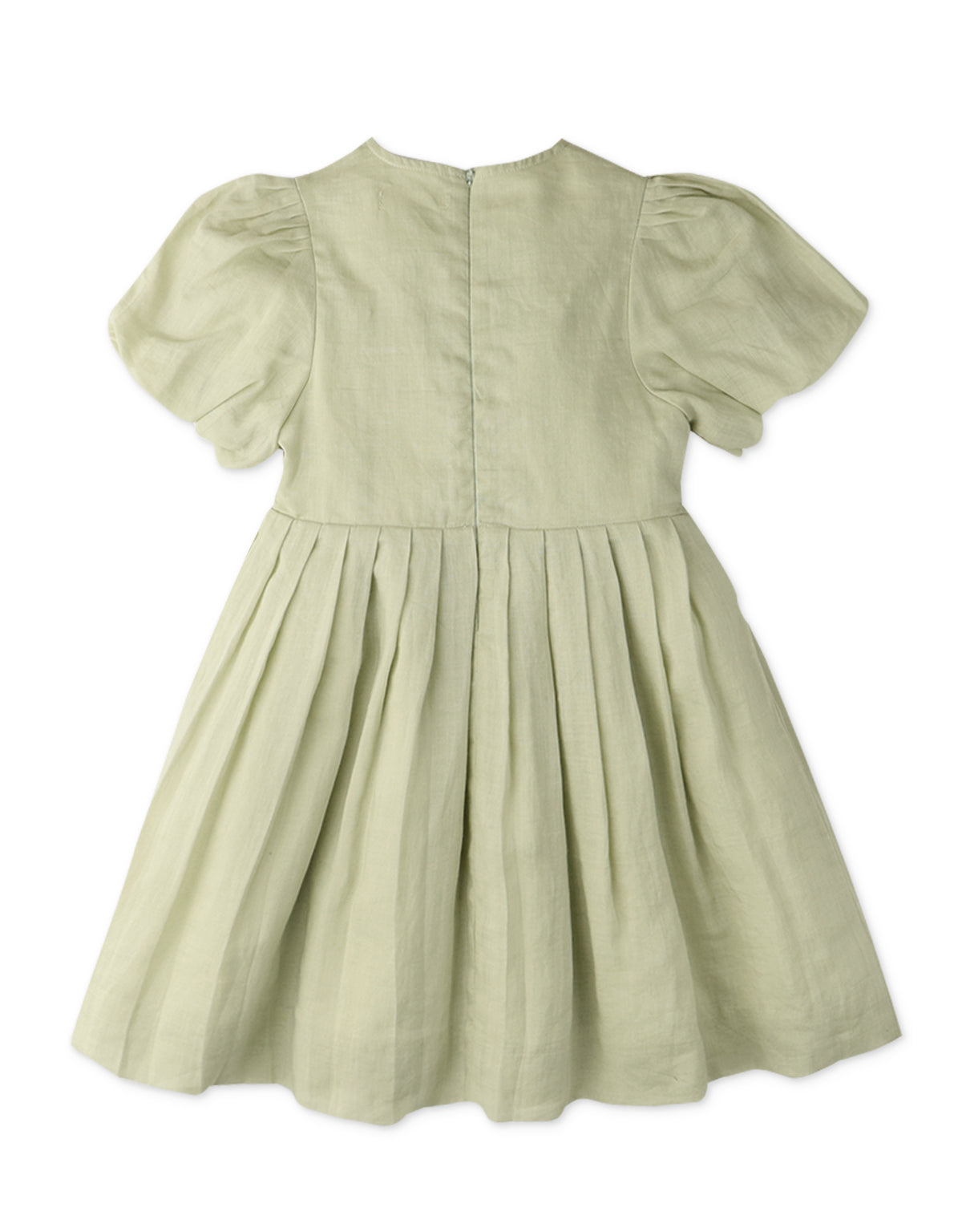 GIRLS PLEATED BODICE DRESS WITH BUBBLE SLEEVES