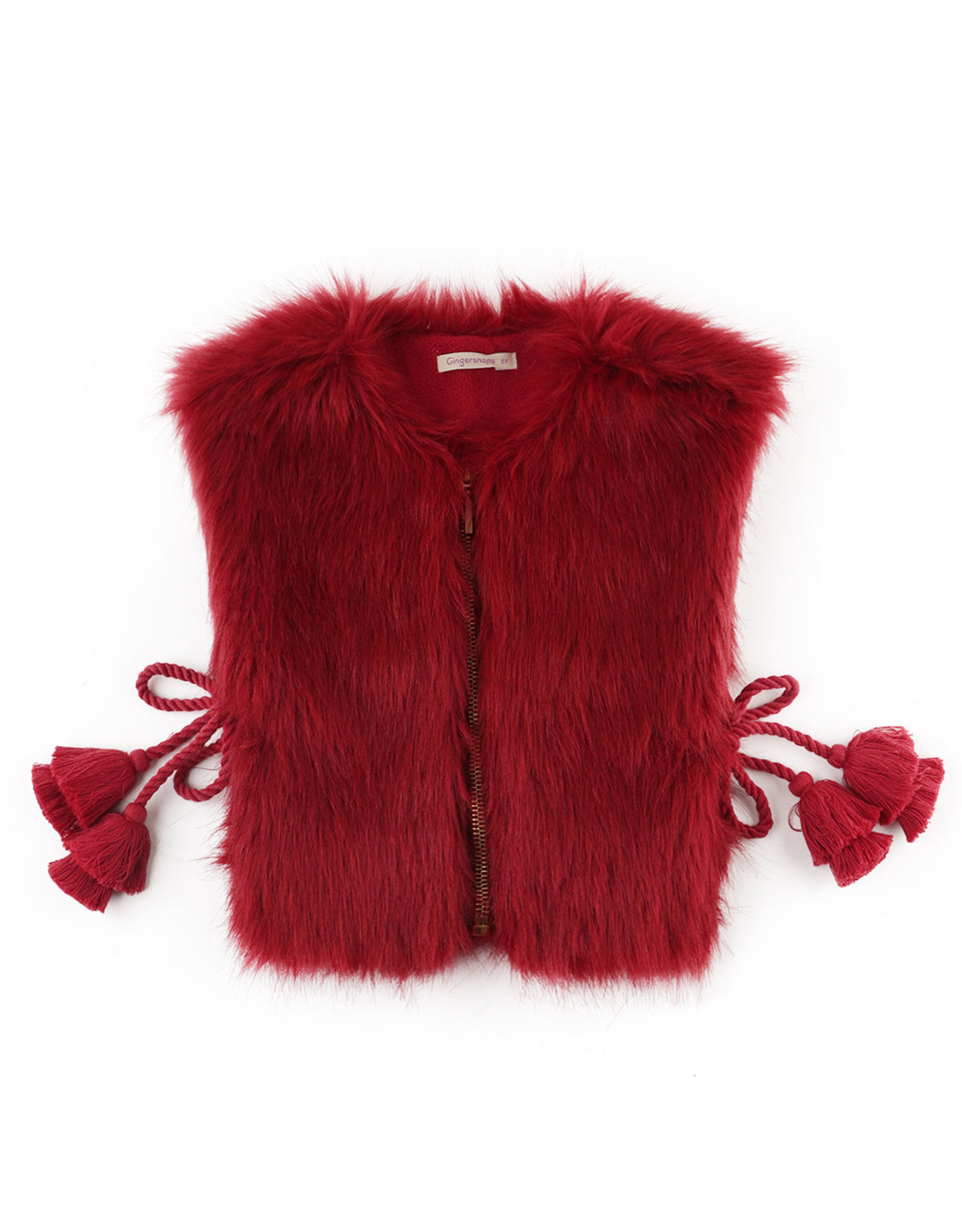 GIRLS FUR GILET WITH SIDE ROPE TIES AND TASSELS