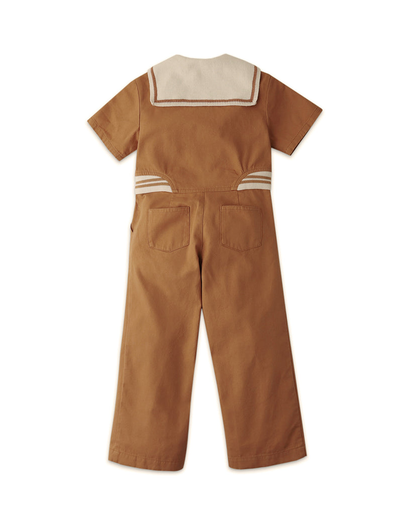 GIRLS SAILOR RIBBED COLLAR JUMPSUIT WITH FRONT ZIP OPENING