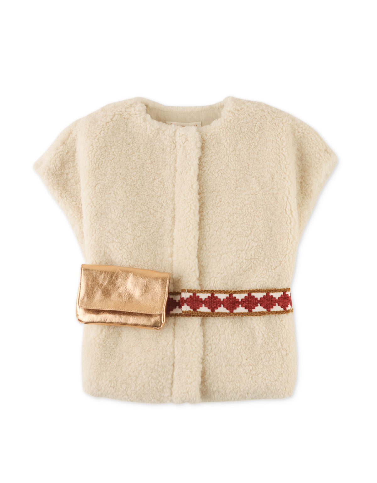 GIRLS FAUX SHEARLING GILET WITH FAUX LEATHER BELT BAG