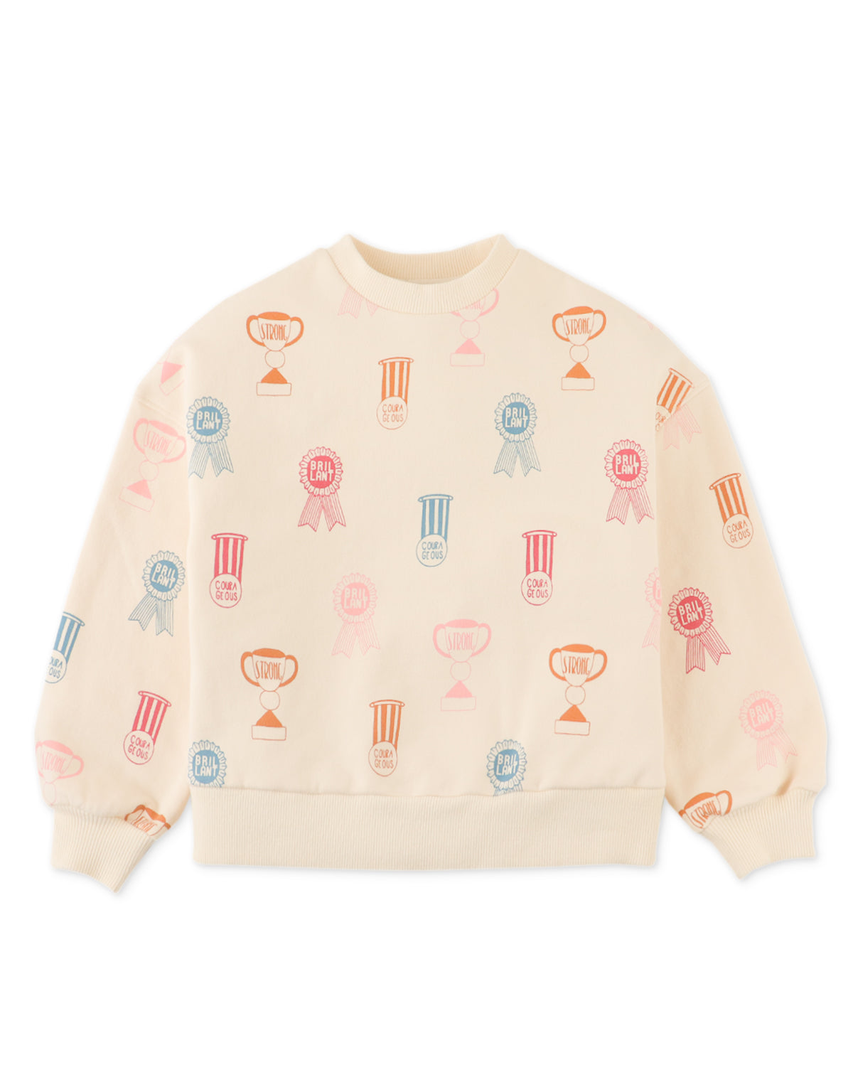 GIRLS PRINTED FLEECE PULLOVER WITH RIBBING COMBI