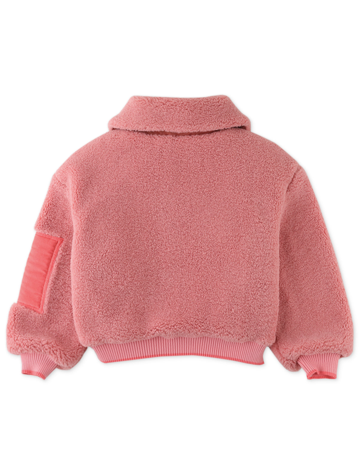 GIRLS FAUX SHEARLING PULLOVER WITH CONTRAST ZIPPER AND CORD COMBI