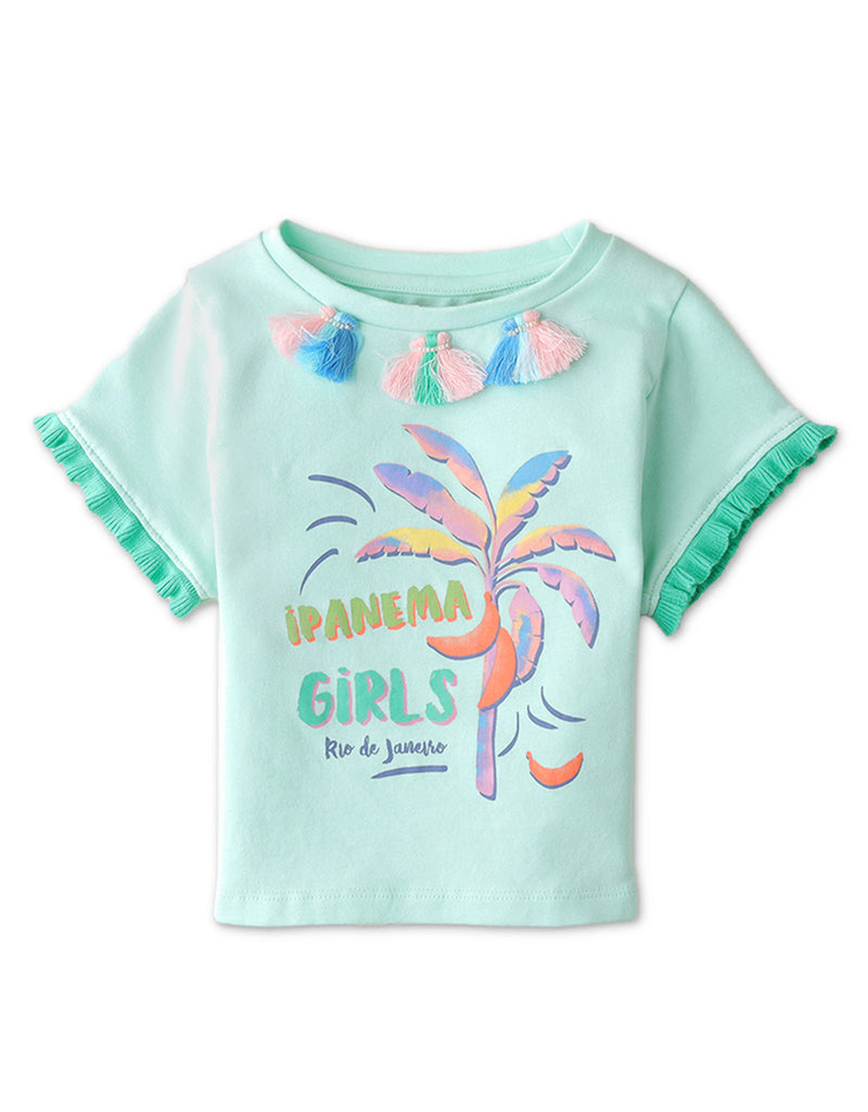 GIRLS IPANEMA PRINT TEE WITH EMBELLISHMENTS AND TRIMS