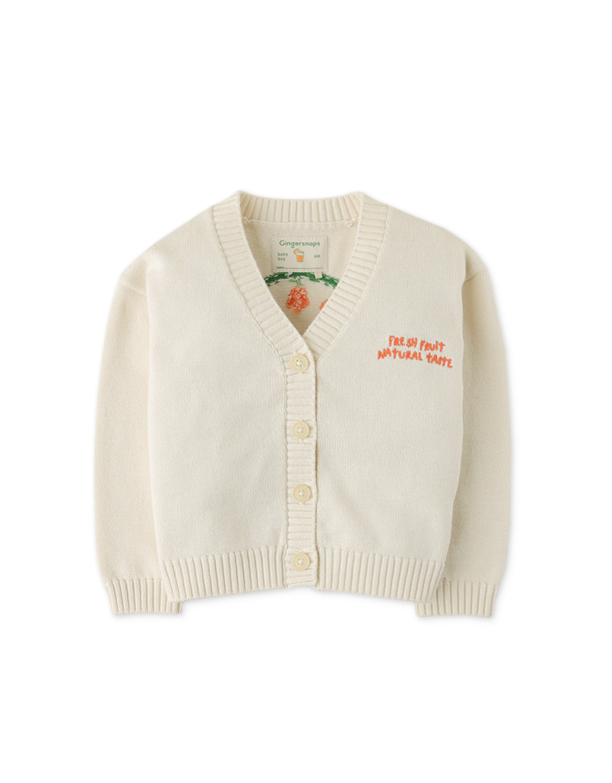 BABY BOYS ORANGE FRUIT LABEL INTARSIA CARDIGAN