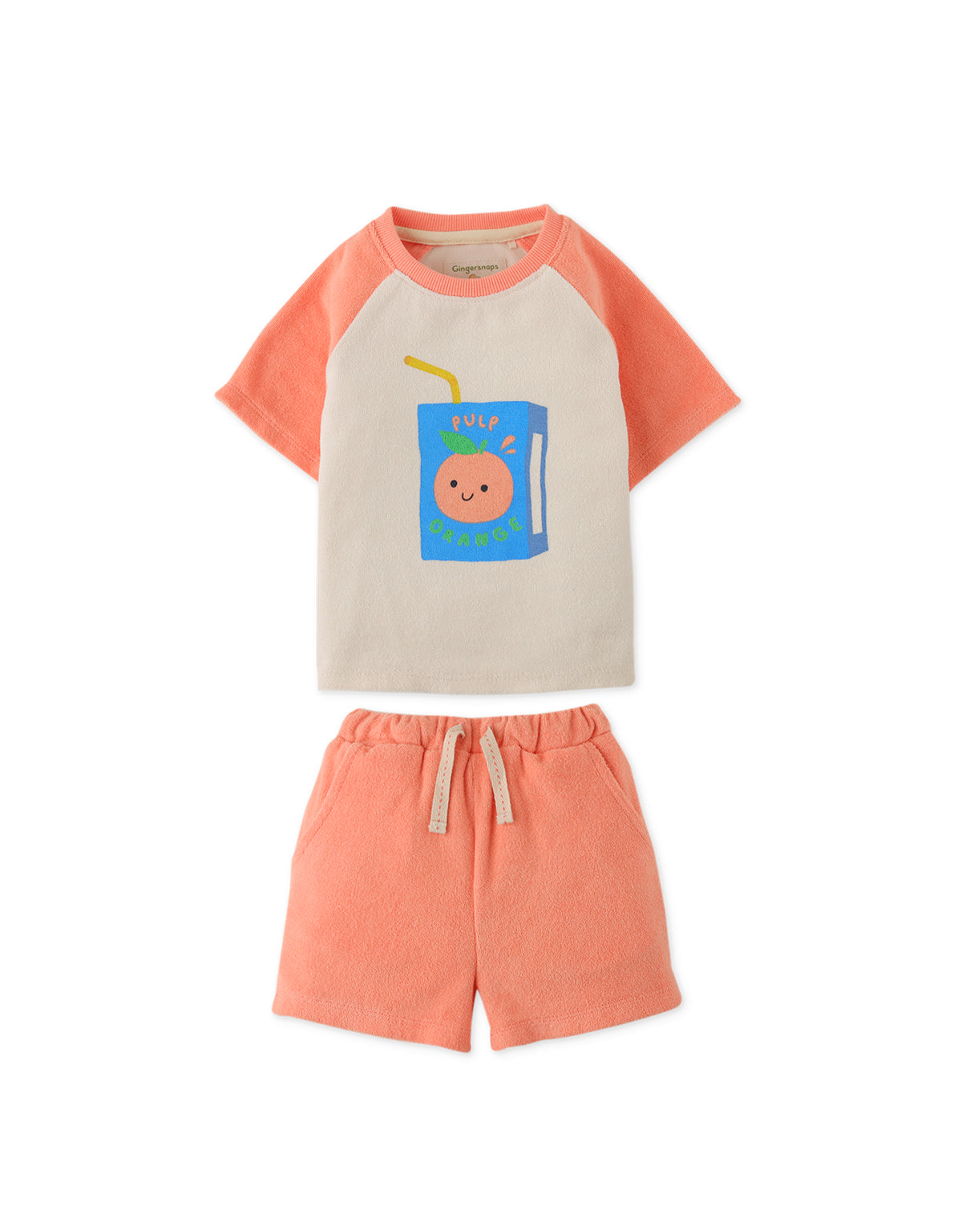 BABY BOYS ORANGE JUICE BOX TOWEL TERRY SHORTS SET