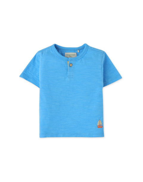 BABY BOYS HENLEY TEE WITH SAILBOAT EMBROIDERY