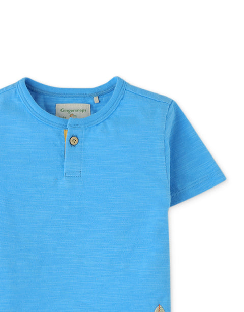 BABY BOYS HENLEY TEE WITH SAILBOAT EMBROIDERY