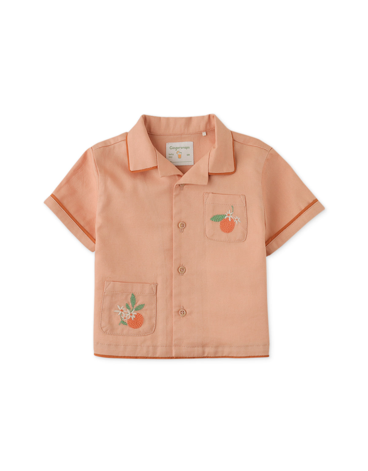 BABY BOYS ORANGE EMBROIDERED RESORT SHIRT