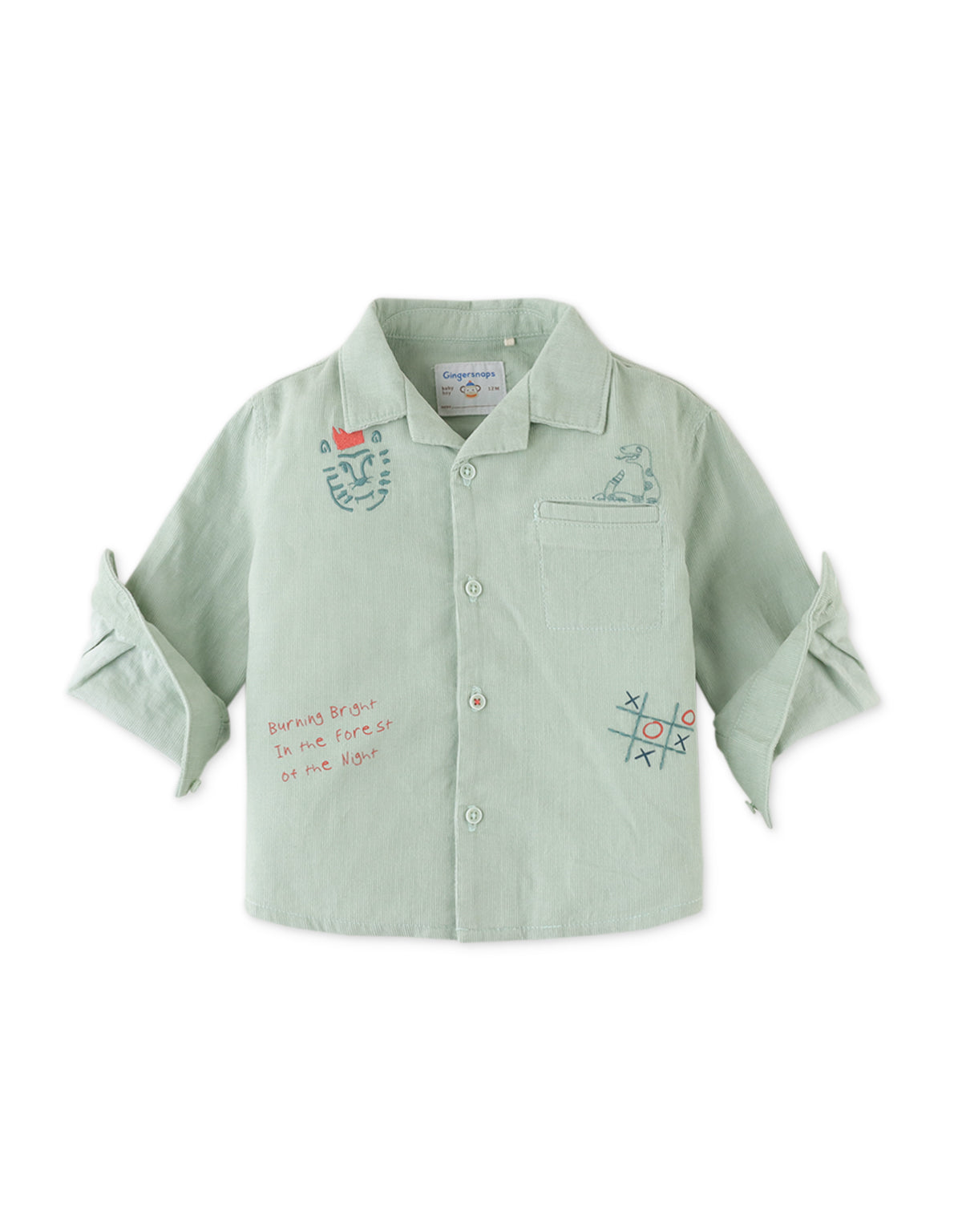 BABY BOYS HEY TIGER EMBRO FINE CORD SHIRT