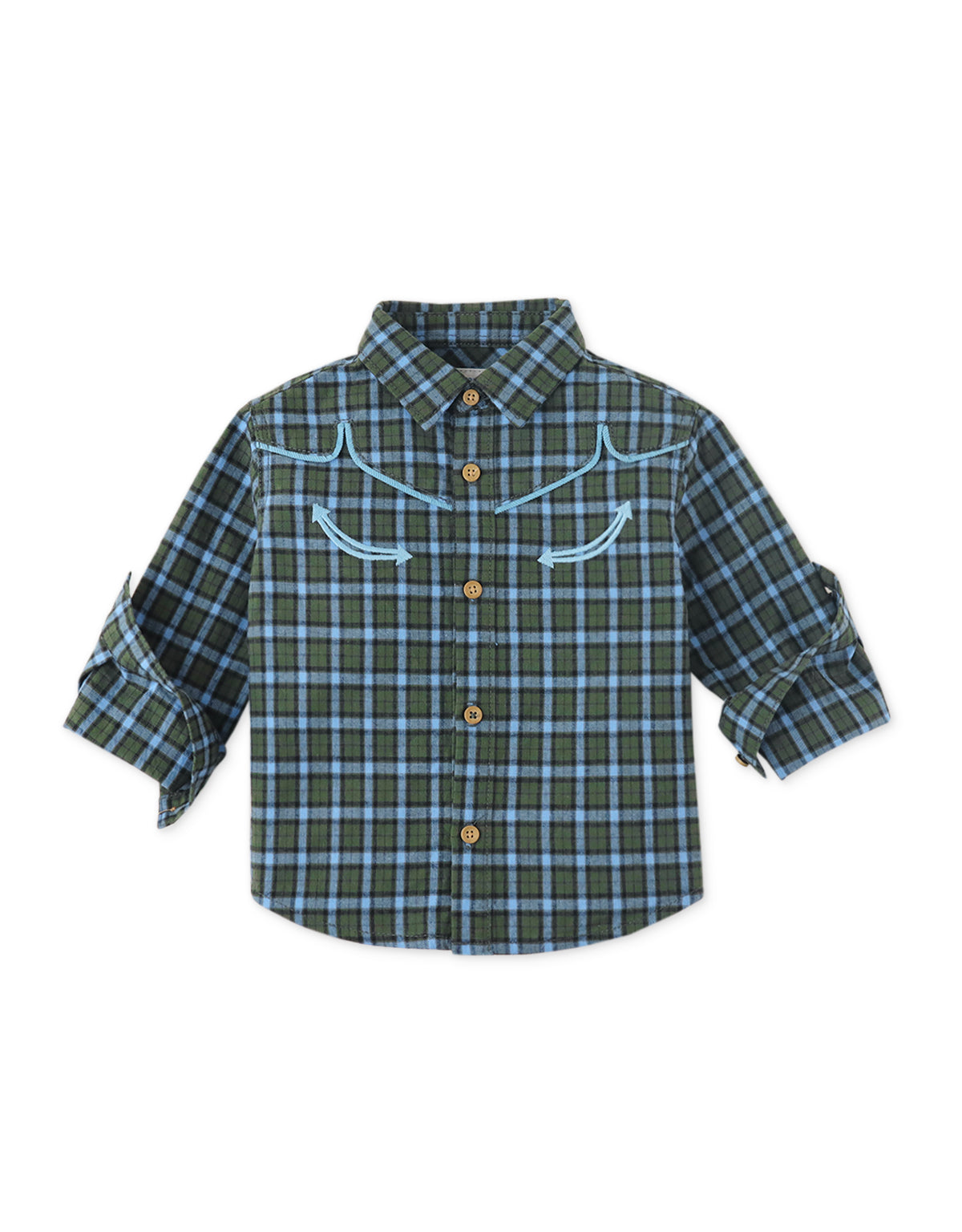 BABY BOYS EMBROIDERED ON CHECKS WESTERN SHIRT