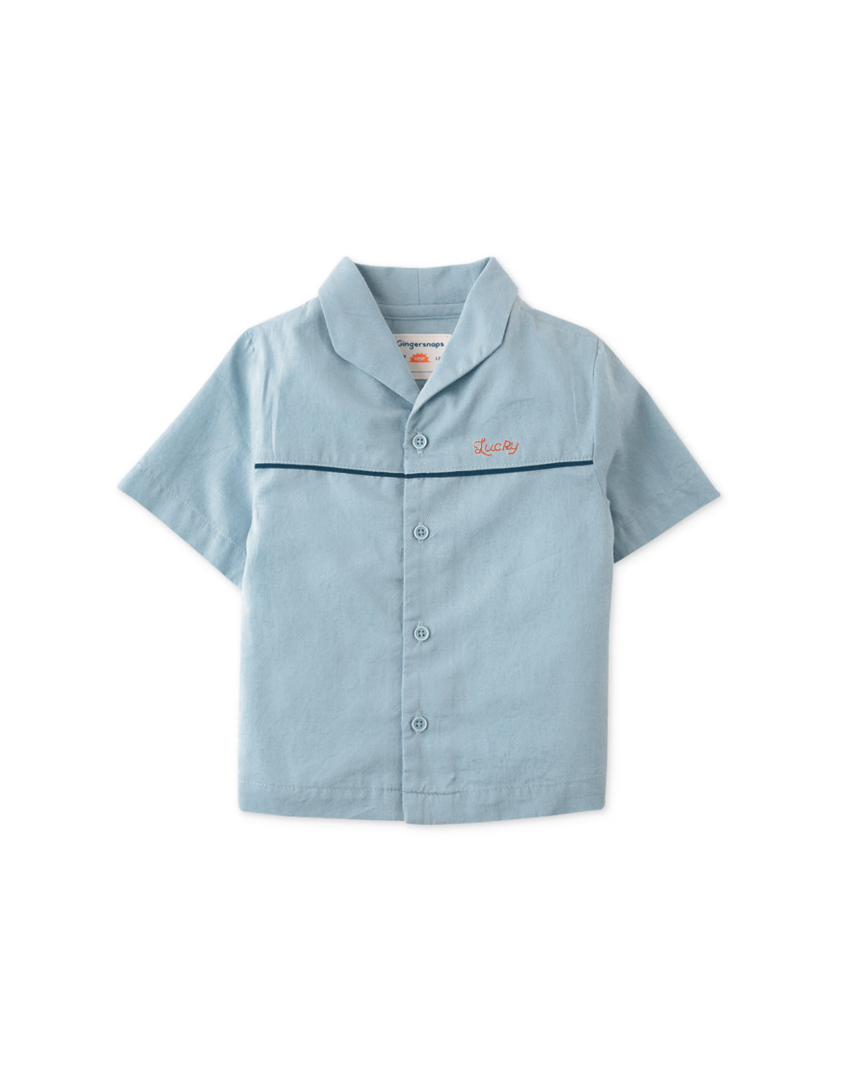 BABY BOYS ITALIAN COLLAR BOWLING SHIRT WITH CHENILLE PATCH