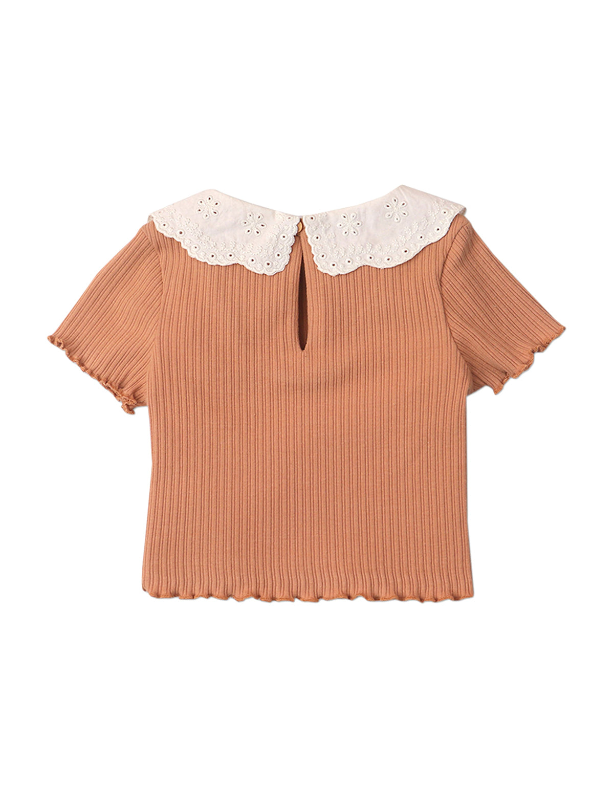 BABY GIRLS EMBROIDERED LACE TRIM COLLAR RIB TEE