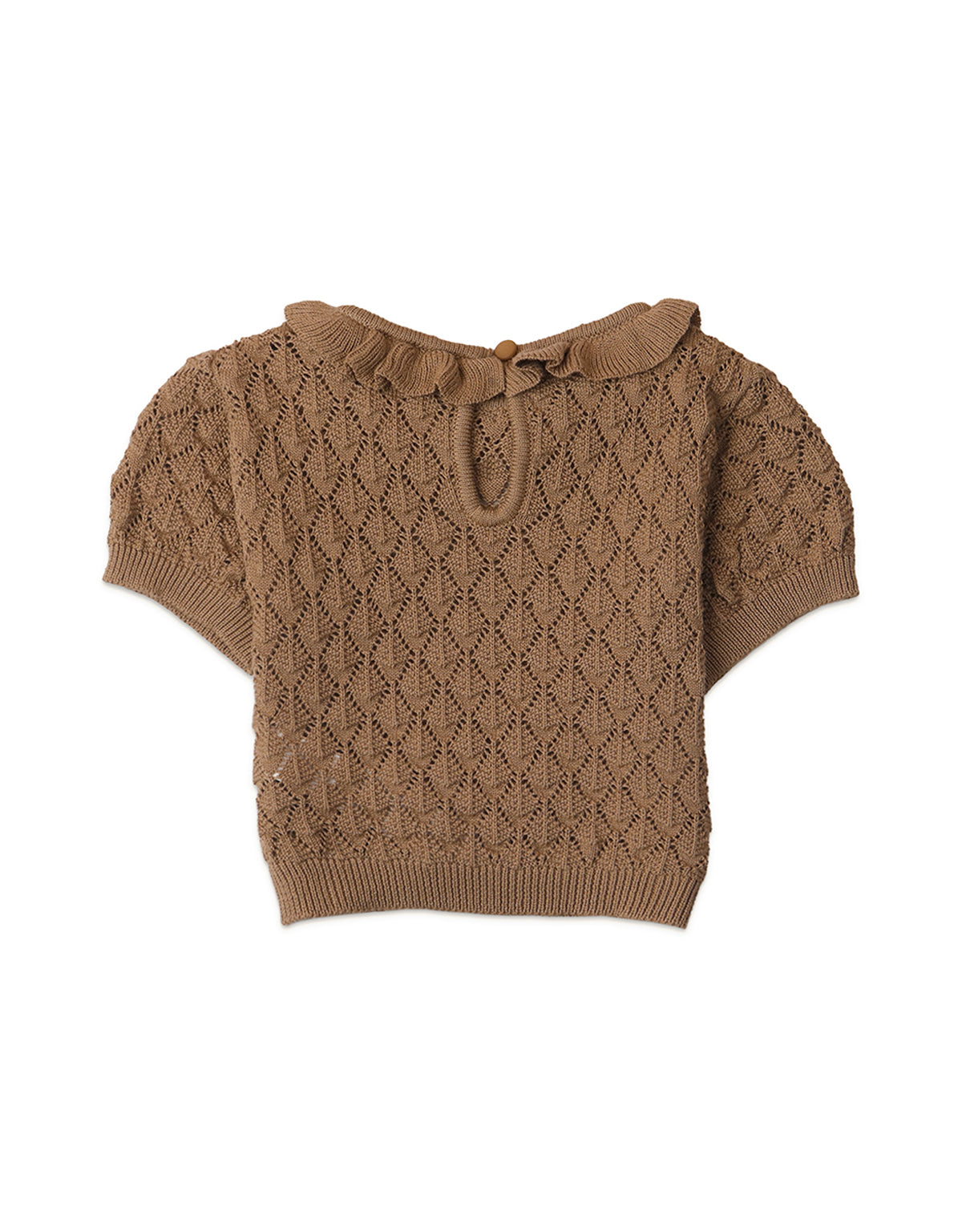 BABY GIRLS POINTELLE KNITTED TOP WITH RUFFLE COLLAR