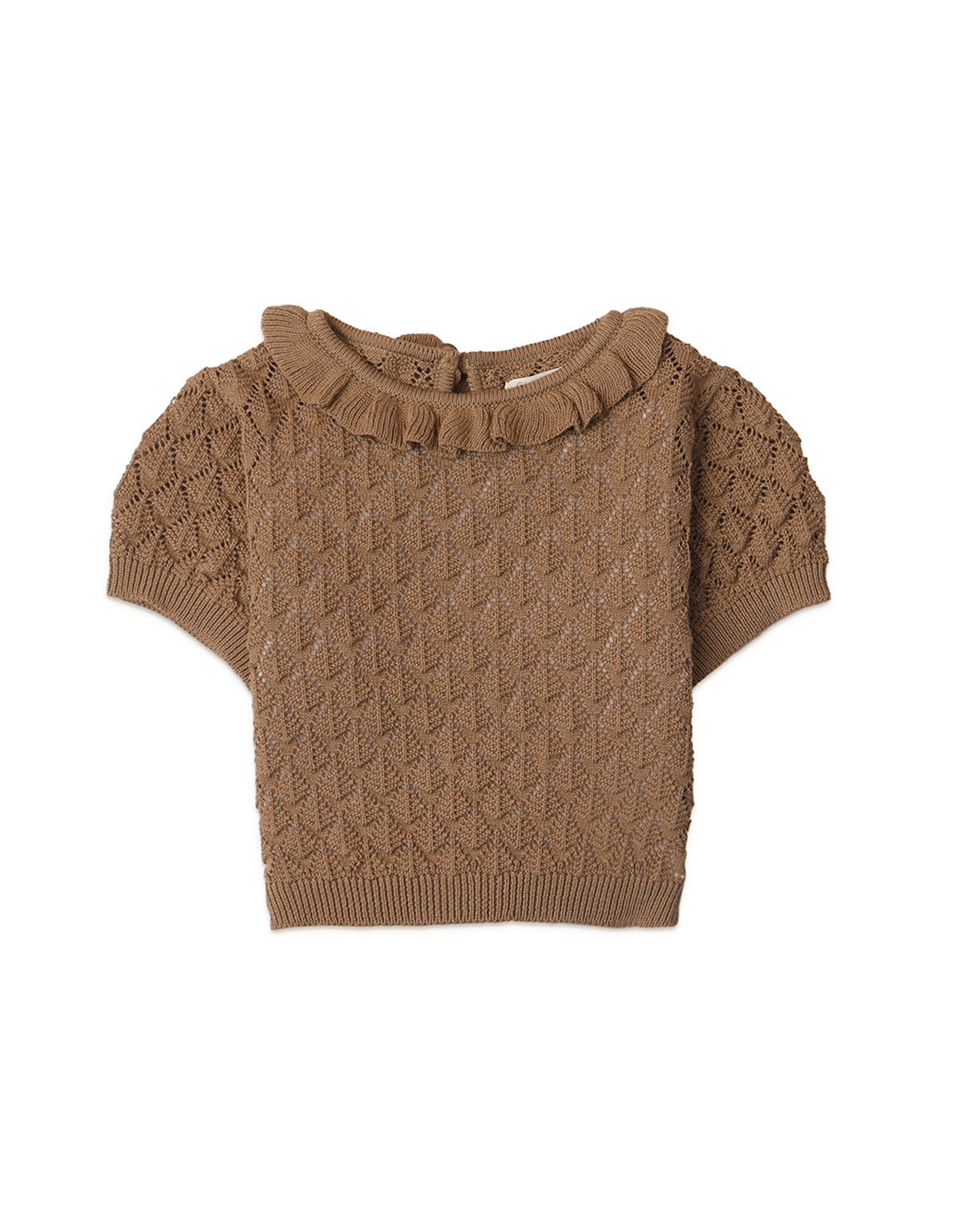 BABY GIRLS POINTELLE KNITTED TOP WITH RUFFLE COLLAR