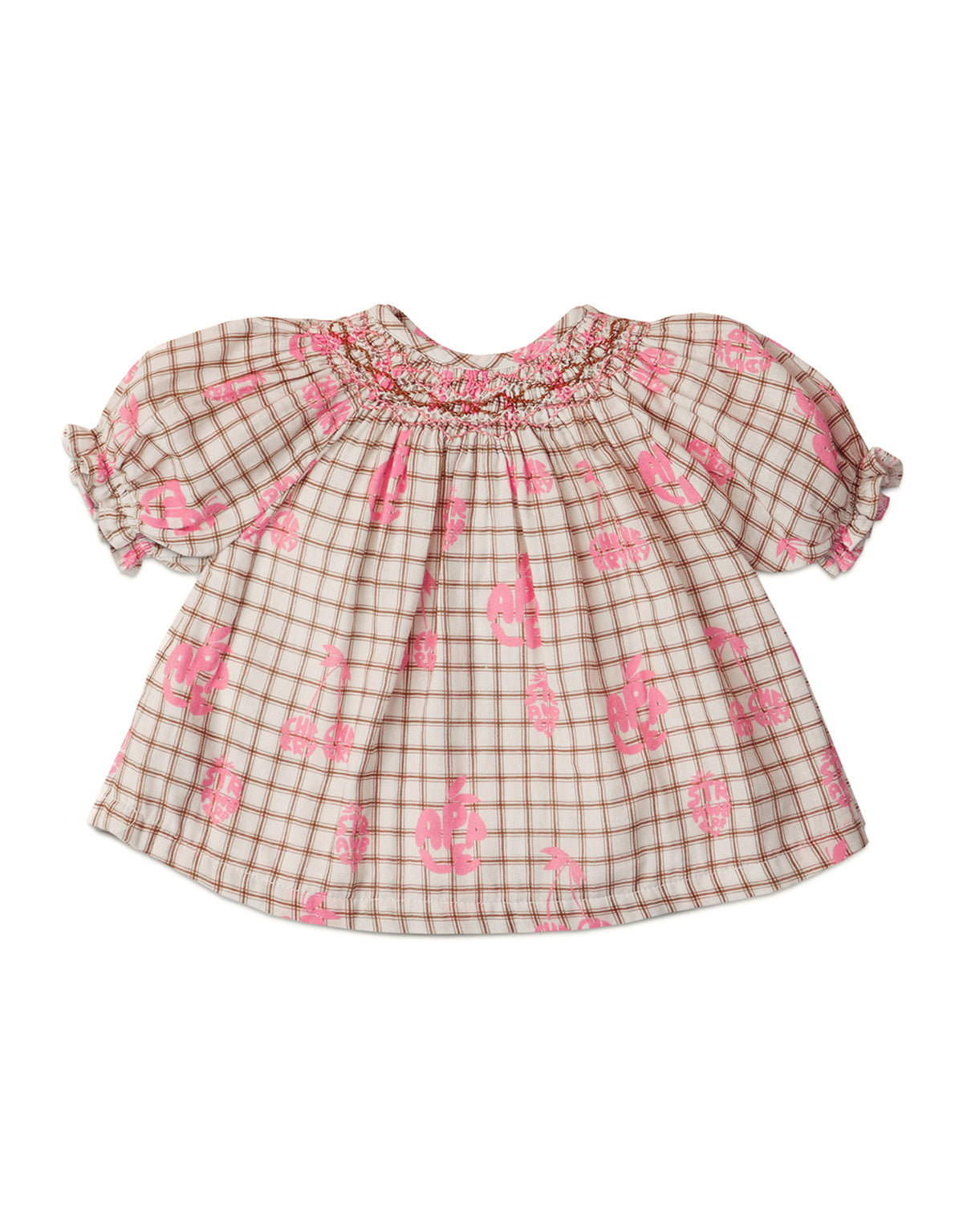 BABY GIRLS FRUIT PRINT SMOCKED BLOUSE WITH BRAIDED TIES