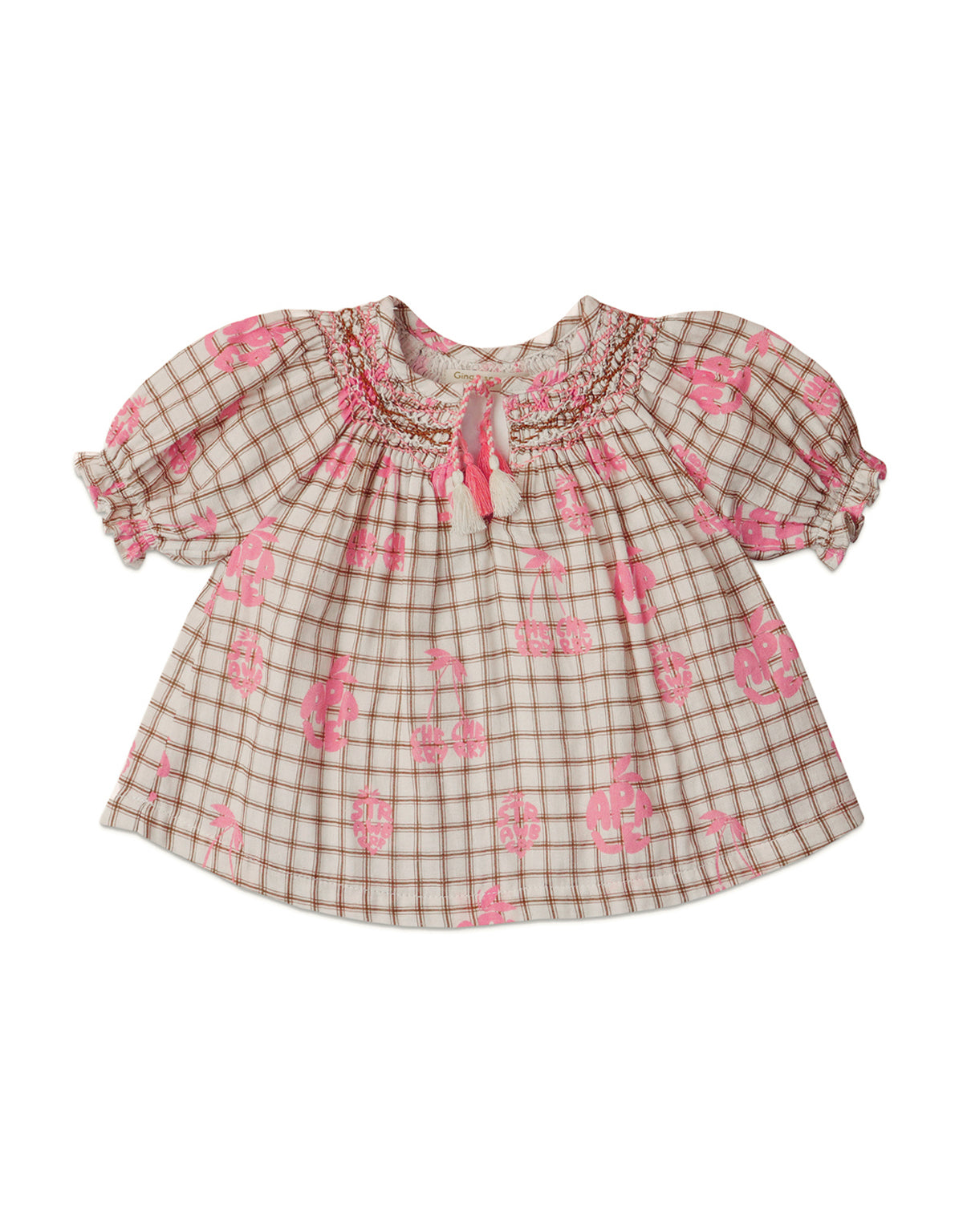 BABY GIRLS FRUIT PRINT SMOCKED BLOUSE WITH BRAIDED TIES