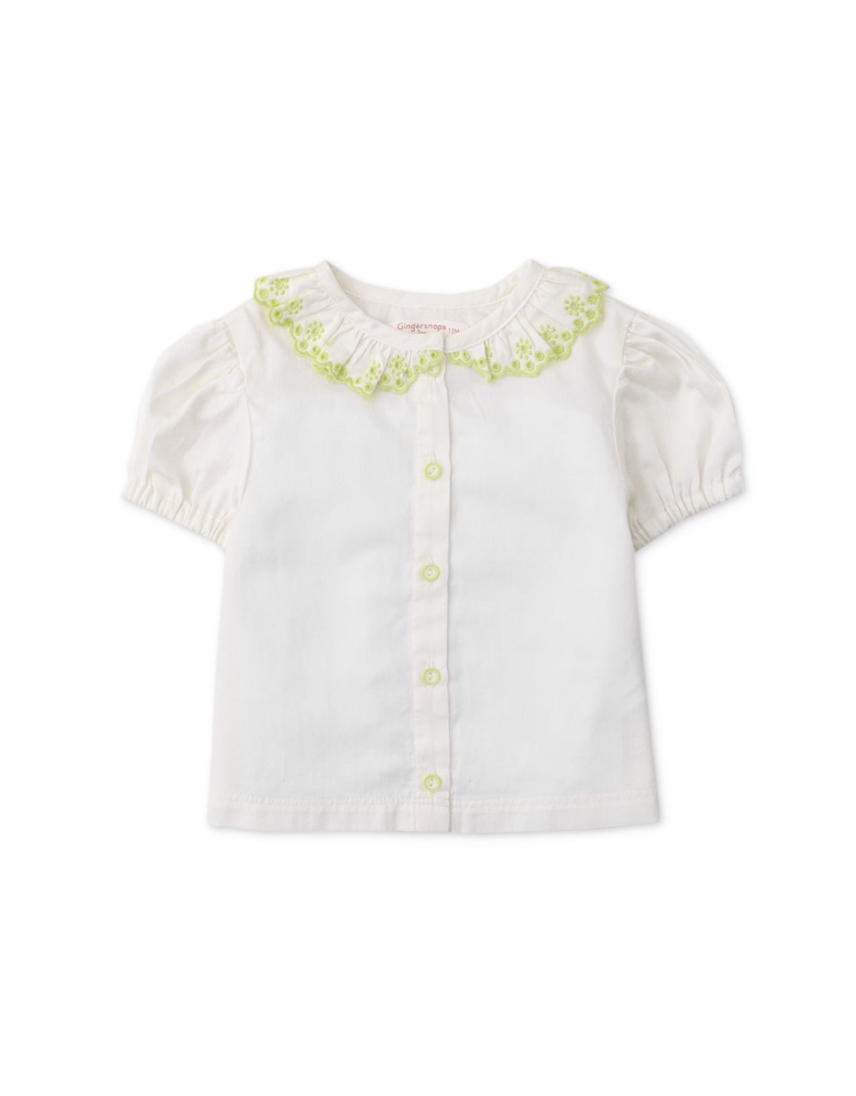 BABY GIRLS BUTTON DOWN BLOUSE WITH EMBROIDERED COLLAR