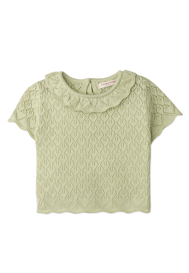 BABY GIRLS POINTELLE KNITTED BLOUSE WITH RUFFLES